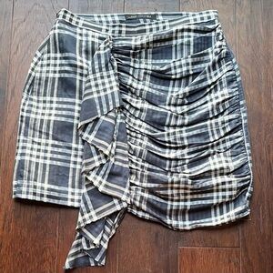 Zara Woman Distressed Finish Cascading Ruffle Checkered Plaid Skirt SZ M NWOT